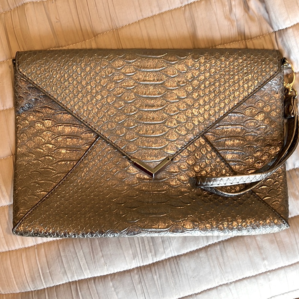 Silver Stella & Dot croc-embossed clutch